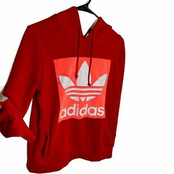 Adidas women’s Hoodie Red Pullover Long Sleeve Drawstring Spell Out Pockets XS - Picture 5 of 8